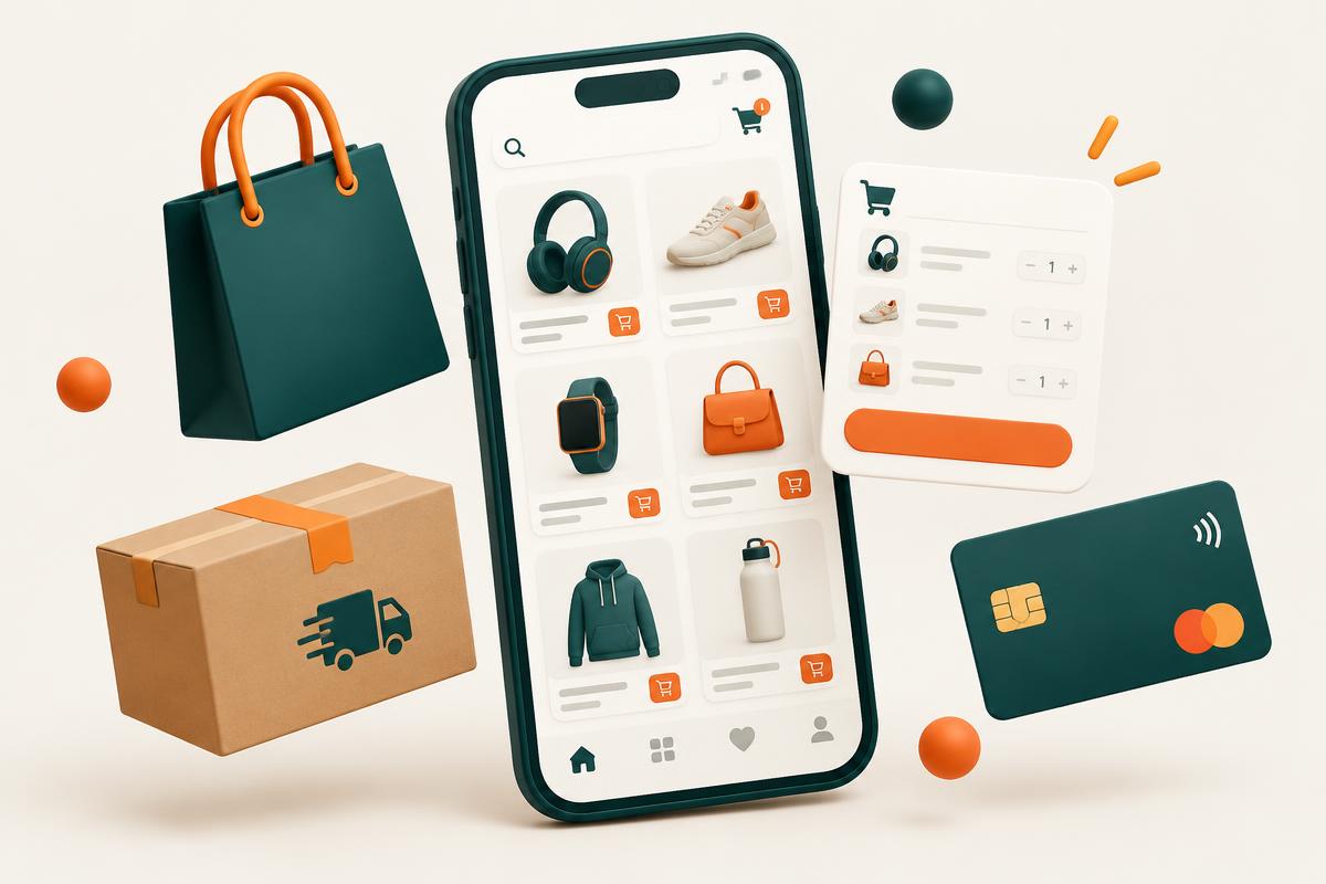Digital illustrasjon av komplett shopify-butikk